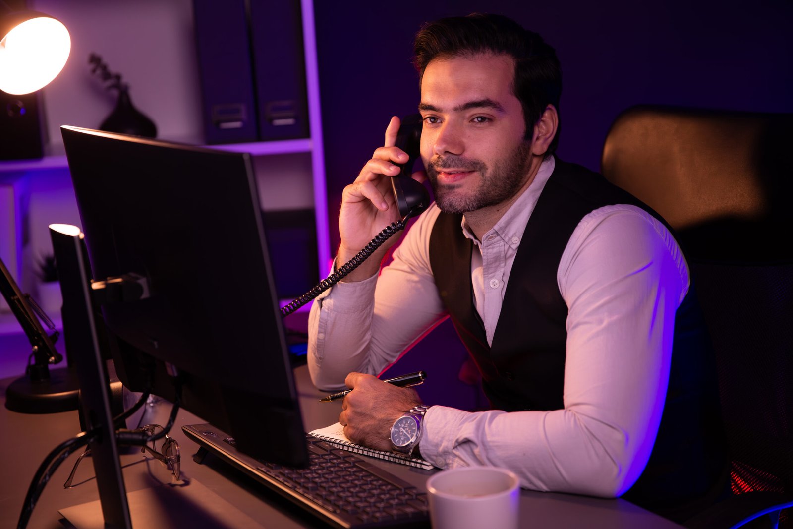 Smart businessman callin