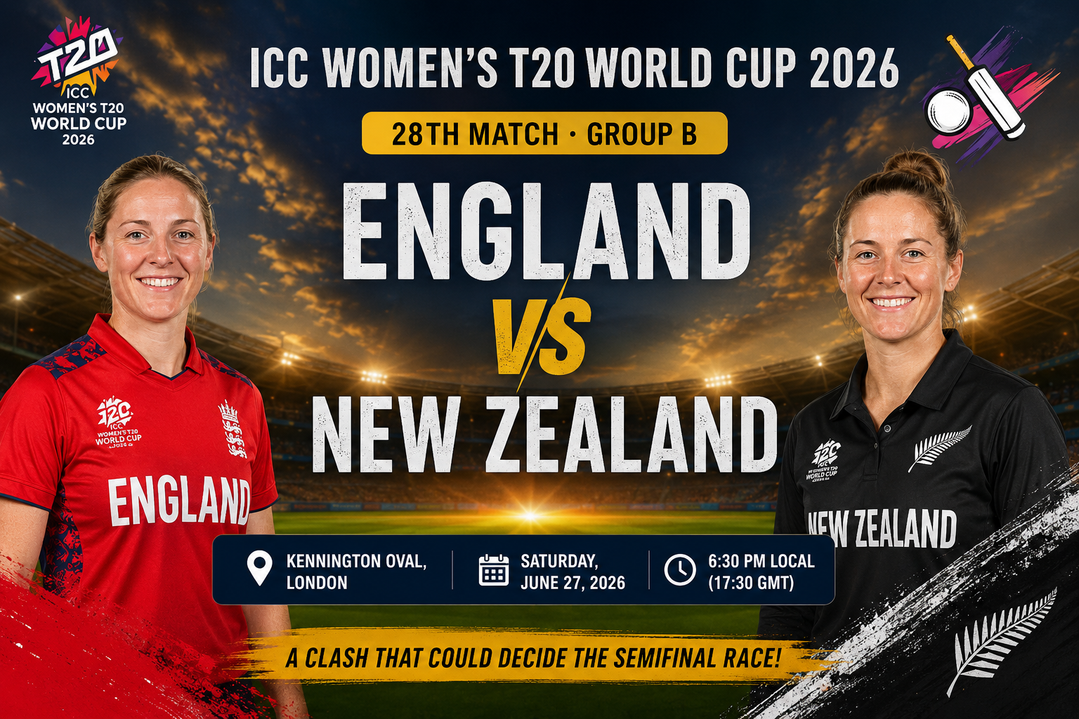 England vs New Zealand, Women's T20 World Cup 2026