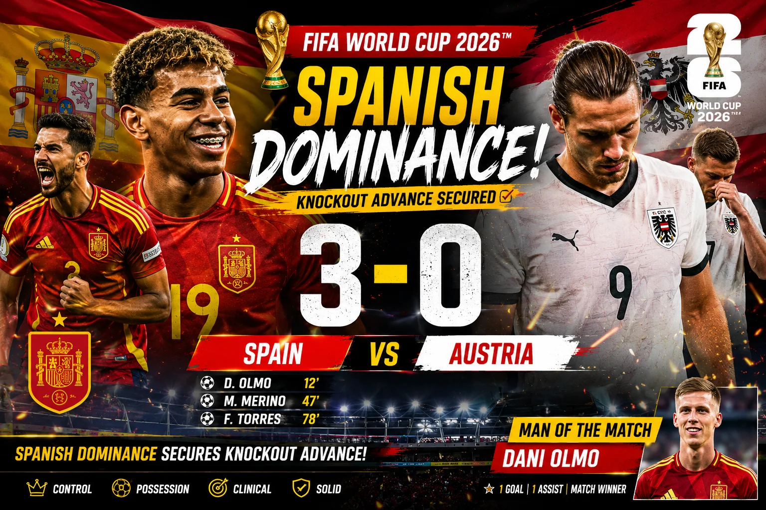 Spain vs Austria 3-0 | FIFA World Cup 2026 Match Report
