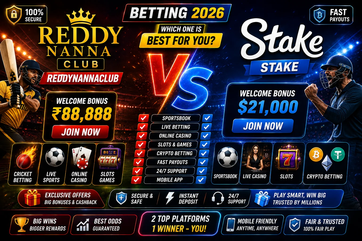 ReddyNannaClub vs Stake: Best Betting Site Comparison 2026